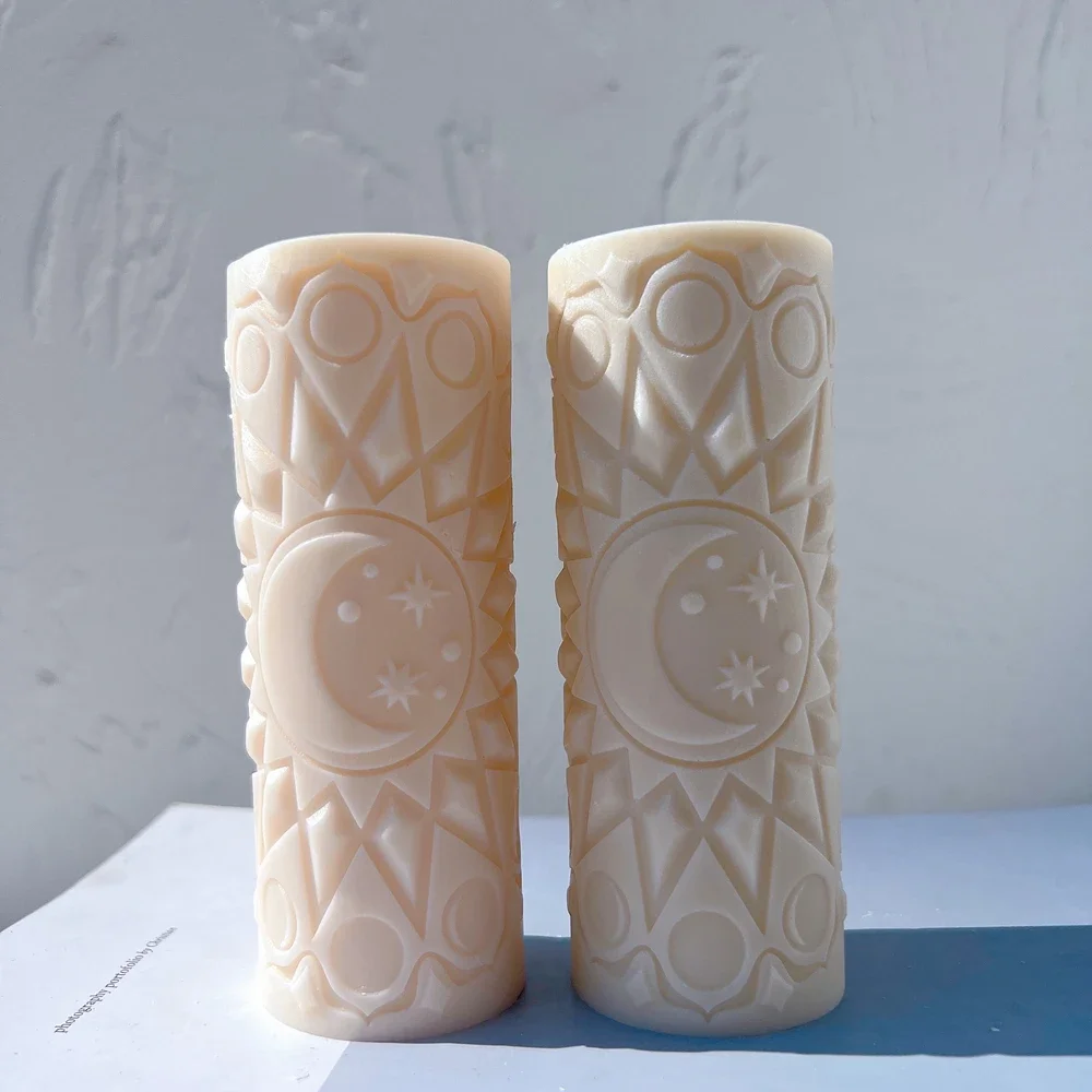 

Moon Mandala Silicone Candle Mold Geometric Pillar Column Soy Wax Mould Cylinder Abstract Art Decorative