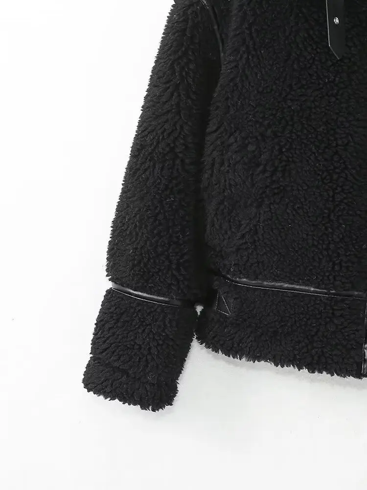 TRAF Women 2024 Autumn and Winter New Fashion Minimwind Faux Fur Patchwork Jacket Zipper Warm Jacket Outerwear Mujer