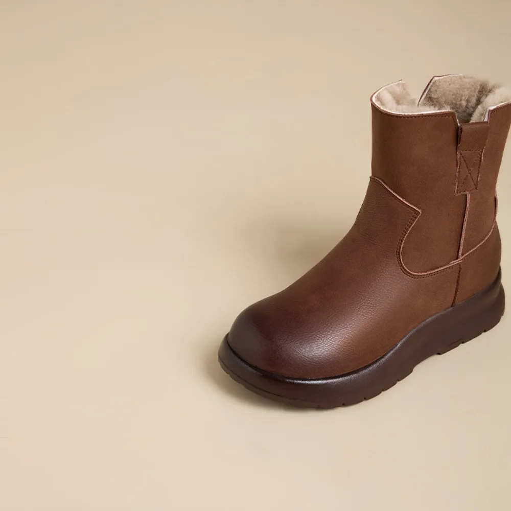Ankle Boots for Women Leather Retro Snow Boots Women's 2026 Winter New Thickened Warm Cotton Shoes Fur Integrated Women's Boots