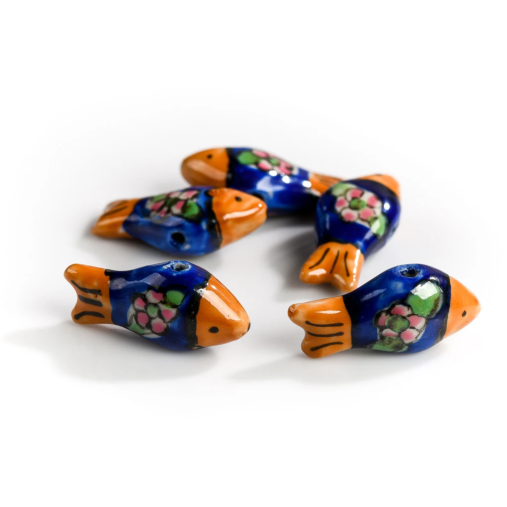 5pcs Hand Painted Fish Flower Ceramic Beads Tulip Porcelain  DIY Accessories For Jewelry Making Wholesale #XN581