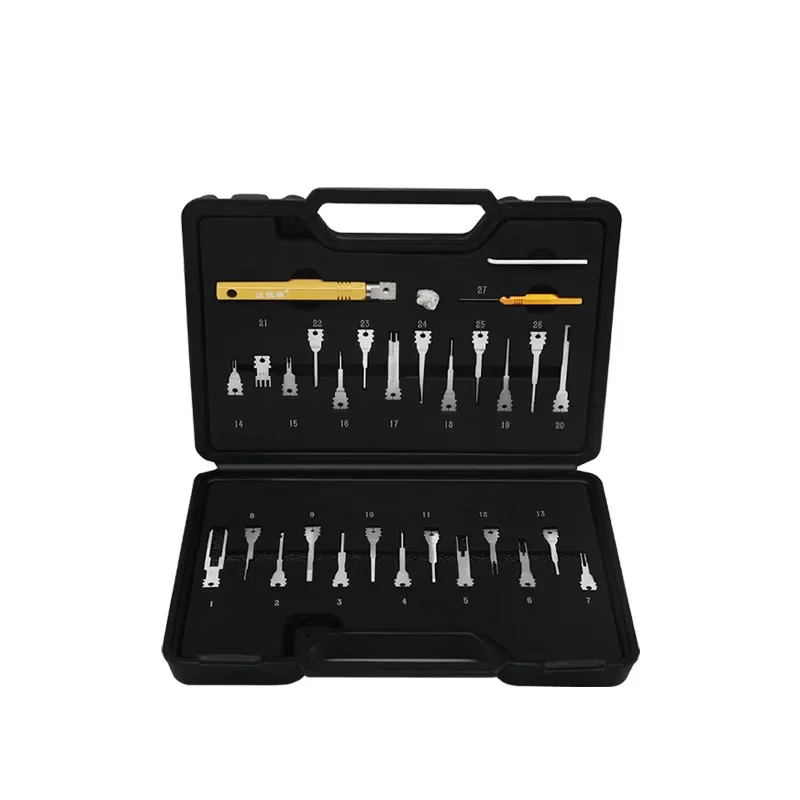 

Набор для извлечения контактных штырей (27 предметов) для авто- и авиационной техники - Инструмент для снятия контактов жгутов проводов с выталкивателем и крючком