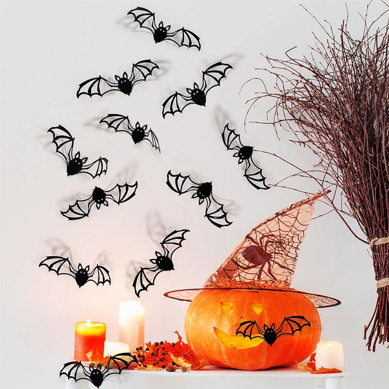 12 Stück 15 cm Halloween 3D Hohlfledermaus Wandaufkleber Schwarze Fledermaus Aufkleber Raumdekoration Party DIY Aufkleber Halloween Horror Fledermäuse abnehmbar – Detail 3