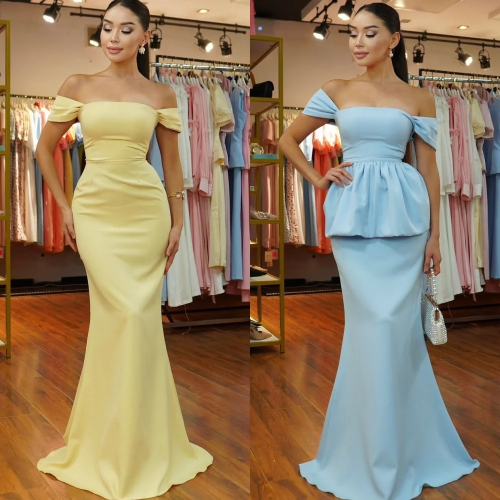 

Customized High Quality Classic Jersey Ruched Mermaid Off-the-shoulder Long Dresses Bespoke Occasion Dresses Sizes Available
