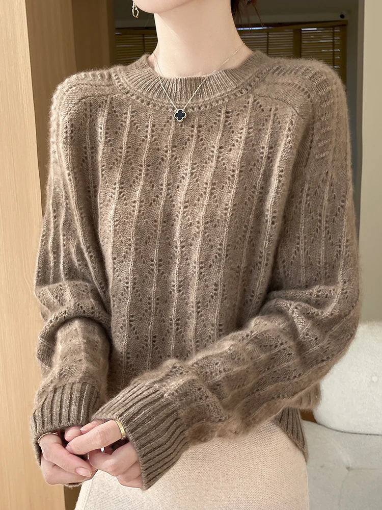 New Womens Basic O-neck HollowPullover Sweater 100% Merino Wool Batwing Sleeve Cashmere Knitwear Autumn Winter Clothing Tops