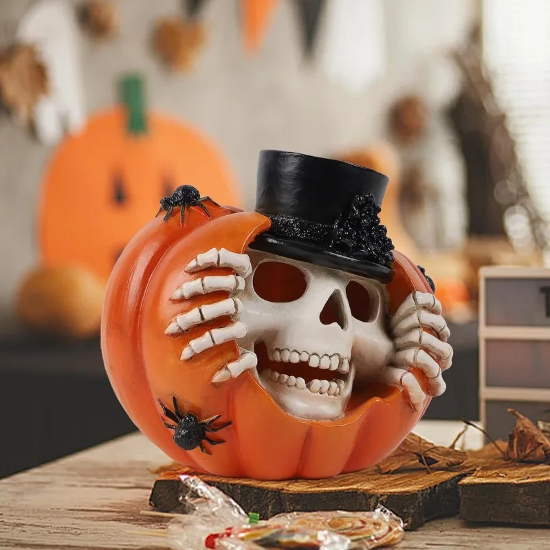 Halloween Pumpkin Skull Ornament Tabletop Home Decor Horror Atmosphere Resin Crafts