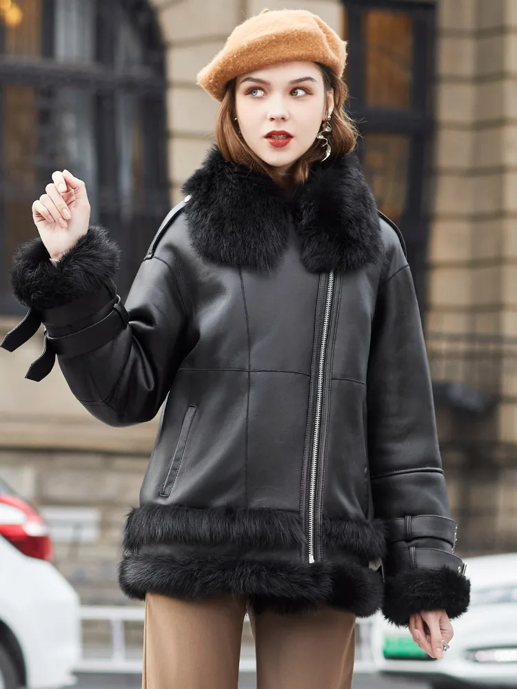 Fashion  Winter Tuscany Sheep Fur One Piece Women's Fur Coat