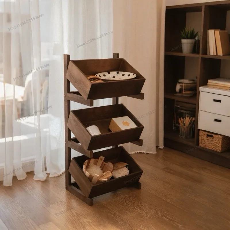 For solid wood three-layer rack floor-to-ceiling household multi-layer sundries storage living room bedroom storage rack
