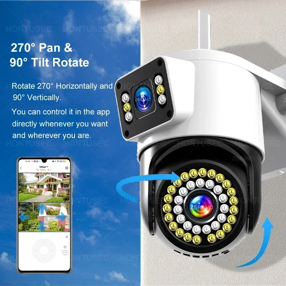 Yoosee 4K 8MP Two Lens Dual Screens IP66 Outdoor Waterproof Color Night Vision Auto Tracking Two Way Audio Surveillance Cameras