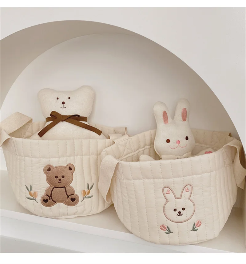 Cute Bear Embroidery Diaper Bag Nappy Organizer Cotton Mommy Bag  Basket for Laundry Clothes Toys Newborn Baby Kids Storage Bags