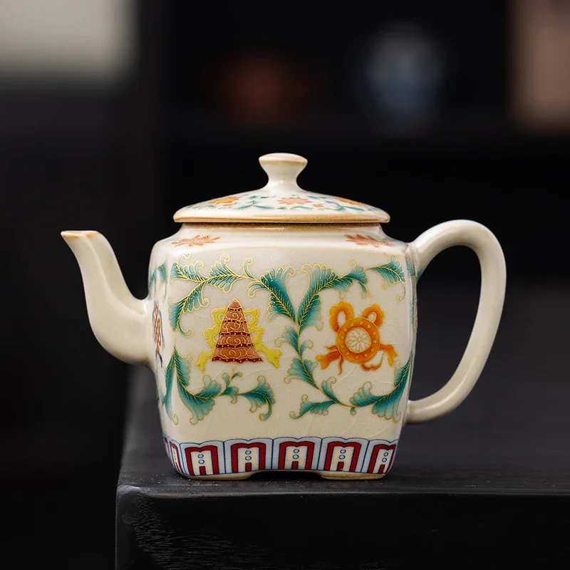 

175 мл буддийский чайник с восемью сокровищами Ru Kiln, чайник Hanfang, винтажный чайник для заваривания чая с шариковым отверстием, чайная церемония кунг-фу