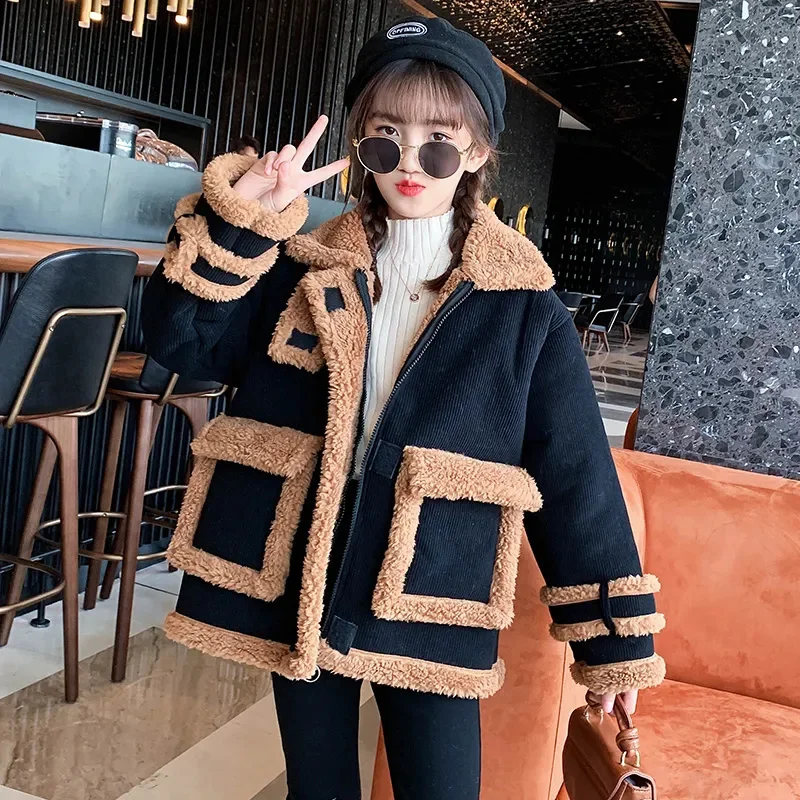 

2024 Winter Kids Wool Coats for Girls Thick Warm Jacket Korean Style Children Fleece Cashmere Coat Teenager Clothes