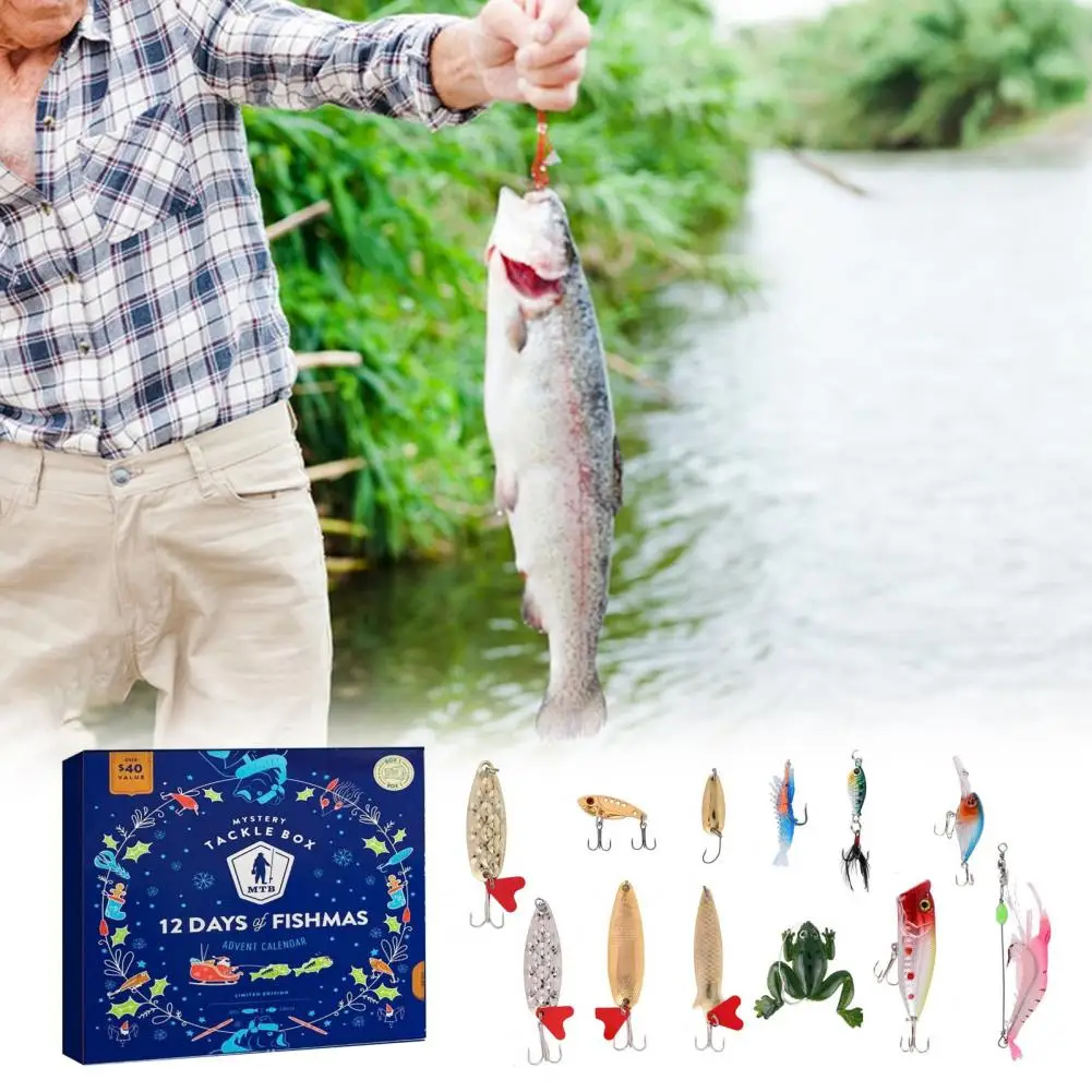 Fishing Lure Blind Box Fishing Advent Calendar Festive Fishing Lure Advent Calendar with Artificial Bait Hooks for Anglers