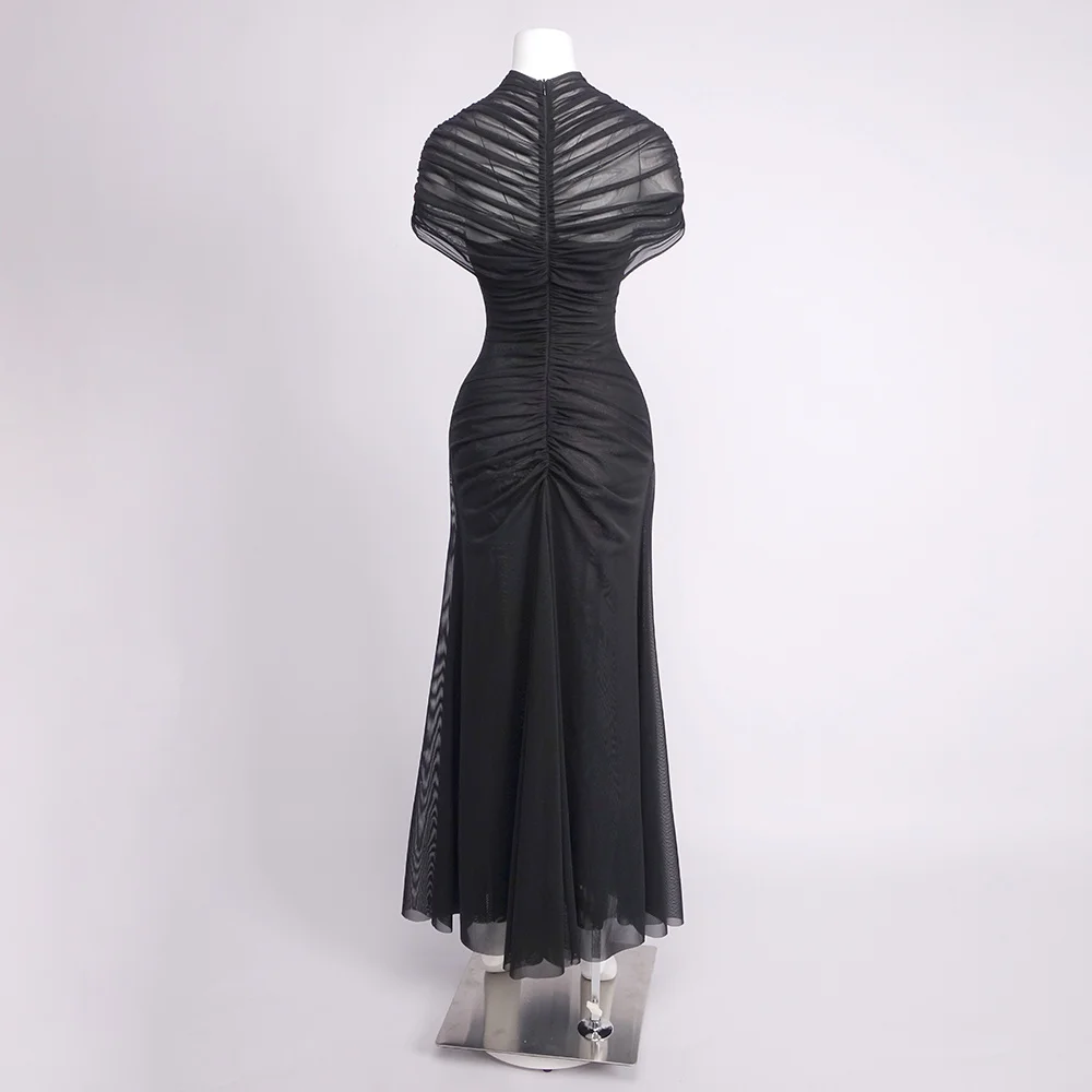 Damskie luksusowe sukienki z krótkim rękawem, z wycięciami, imitujące dwuczęściowe, długie, miękkie, wygodne, w stylu high street, na wieczorne wyjścia, do klubu, na imprezy i pokazy.