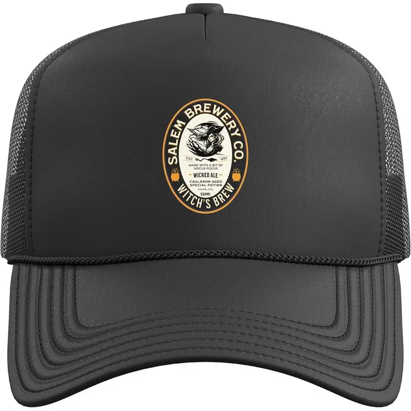 Witch's Wicked Brew Halloween Brewery Label Cauldron Potion Trucker Hat with Adjustable Mesh Back