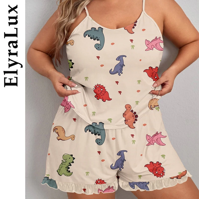 

ElyraLux Women's Suspender Pajama Set Plus Size Pajama Milk Silk Clothing Casual Home Wear Large-sized Sleeveless Shorts