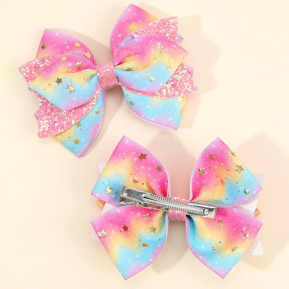 2 قطعة قوس قزح ستار مقاطع الشعر الحلو بريق الترتر دبابيس الشعر جديد الشريط باريت للفتيات الأطفال أغطية الرأس إكسسوارات الشعر هدية #4