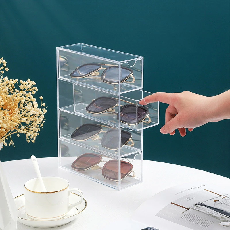 4 Layers Glasses Storage Box Large Glasses Organizer Box Multifunctional Stackable Display Holder Reusable Cosmetics Organizer