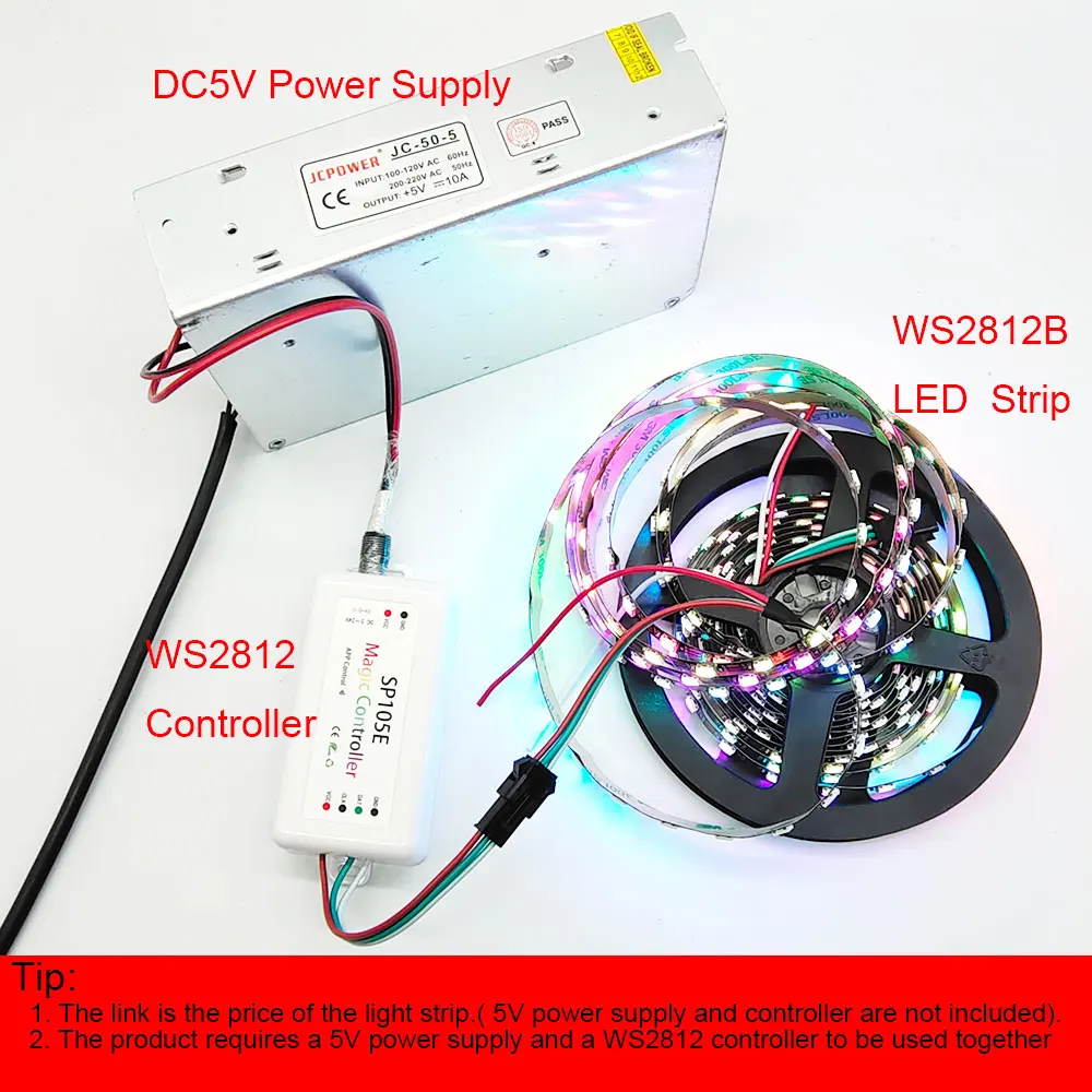 DC5V WS2812B Led Strip 30/60/144leds/m Black/White PCB.Smart 5050RGB Individually Addressable WS2812 Pixels Led Light IP30/65/67