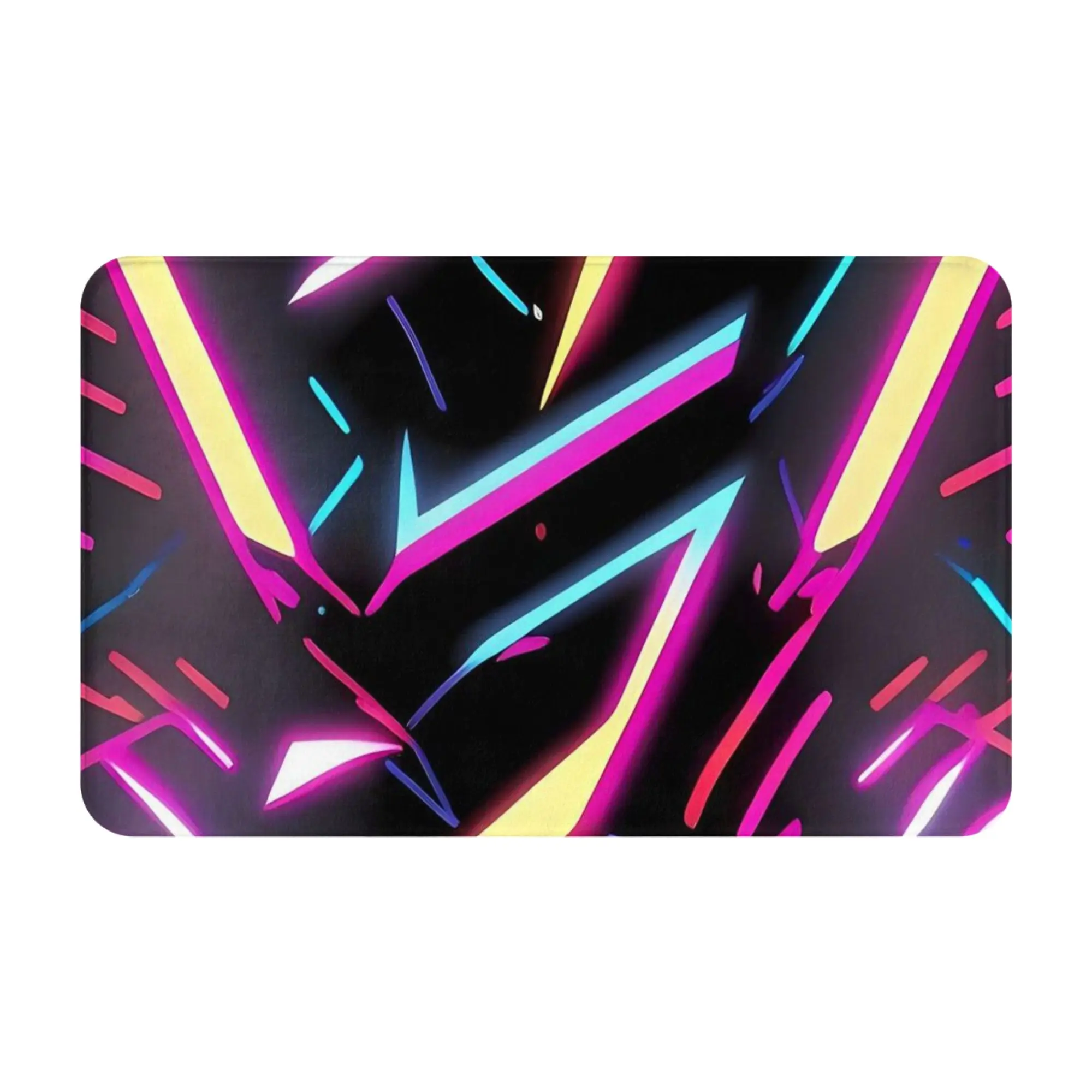 Neon Geometric Cyber Glitch Pattern Non-slip Doormat Bath Mat  Hallway Indoor Home Decor