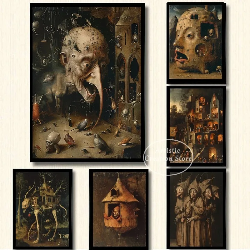 أعمال فنية سريالية من هيرونيموس بوش ، قماش شهير ، نهضة جدارية ، مستوحاة من السريالية ، غرفة المعيشة ، ديكور المنزل ، هدية