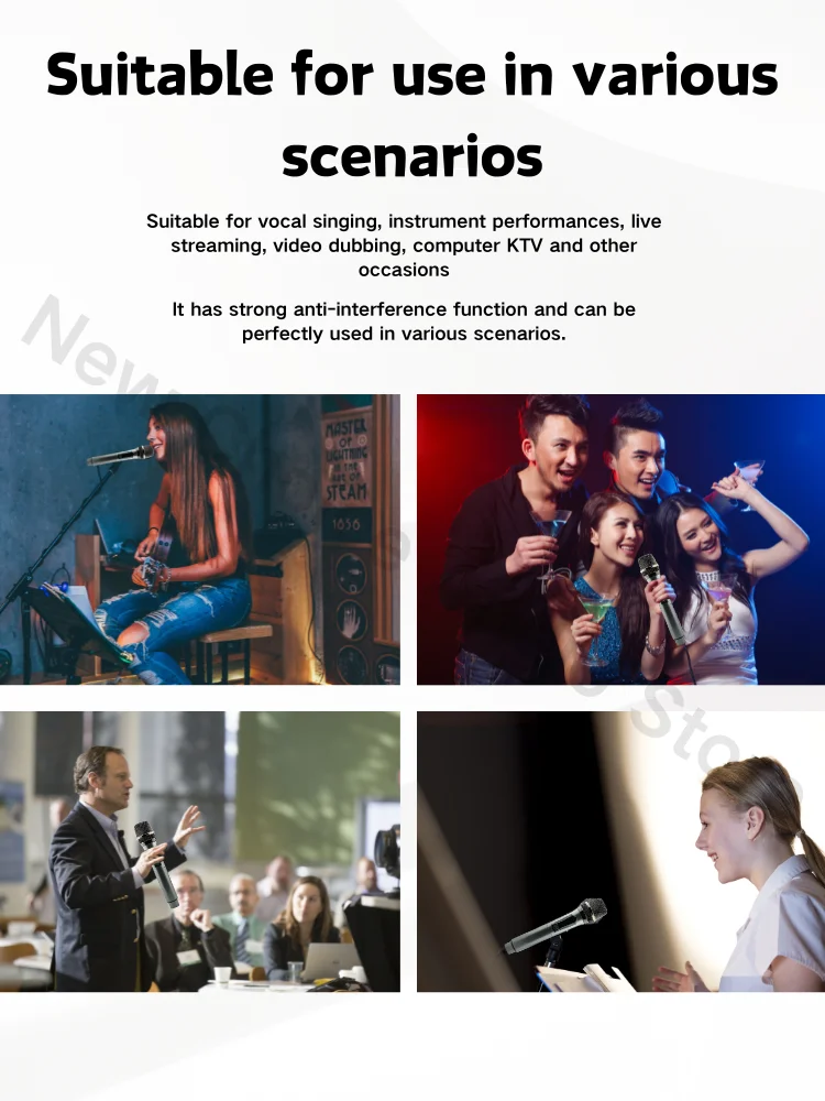 ميكروفون لاسلكي جيد UHF تردد ثابت 4 قنوات ميكروفون محمول للحفلات كاريوكي اجتماع عرض الكنيسة المهنية