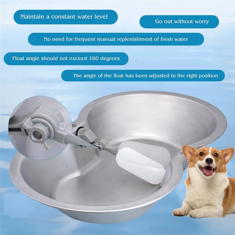 

2 Gallon Large Automatic Large Dog Water Dispenser Float Valve Kits Animals Waterer Trough Stainless Steel Bowl-A50M