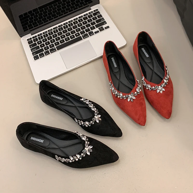 

2025 элегантные женские лоферы на плоской подошве со стразами, модные сандалии с острым носком, новые летние роскошные модельные женские туфли для женщин