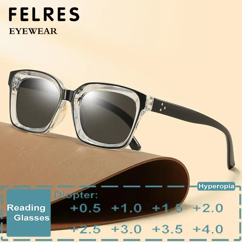 

Thick Frame Black Square Reading Sunglasses Women Trendy Finished Tinted Presbyopic Glasses Prescription Outdoor Sunglasses
