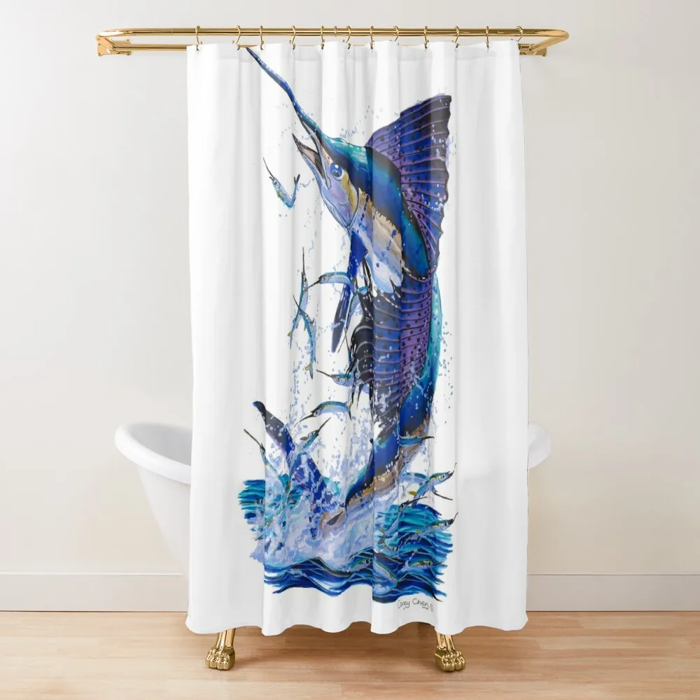 

Sailfish and ballyhoo Shower Curtain Waterproof Shower Toilet Accessories Bathroom Anime Bathroom Shower Bathroom Curtain