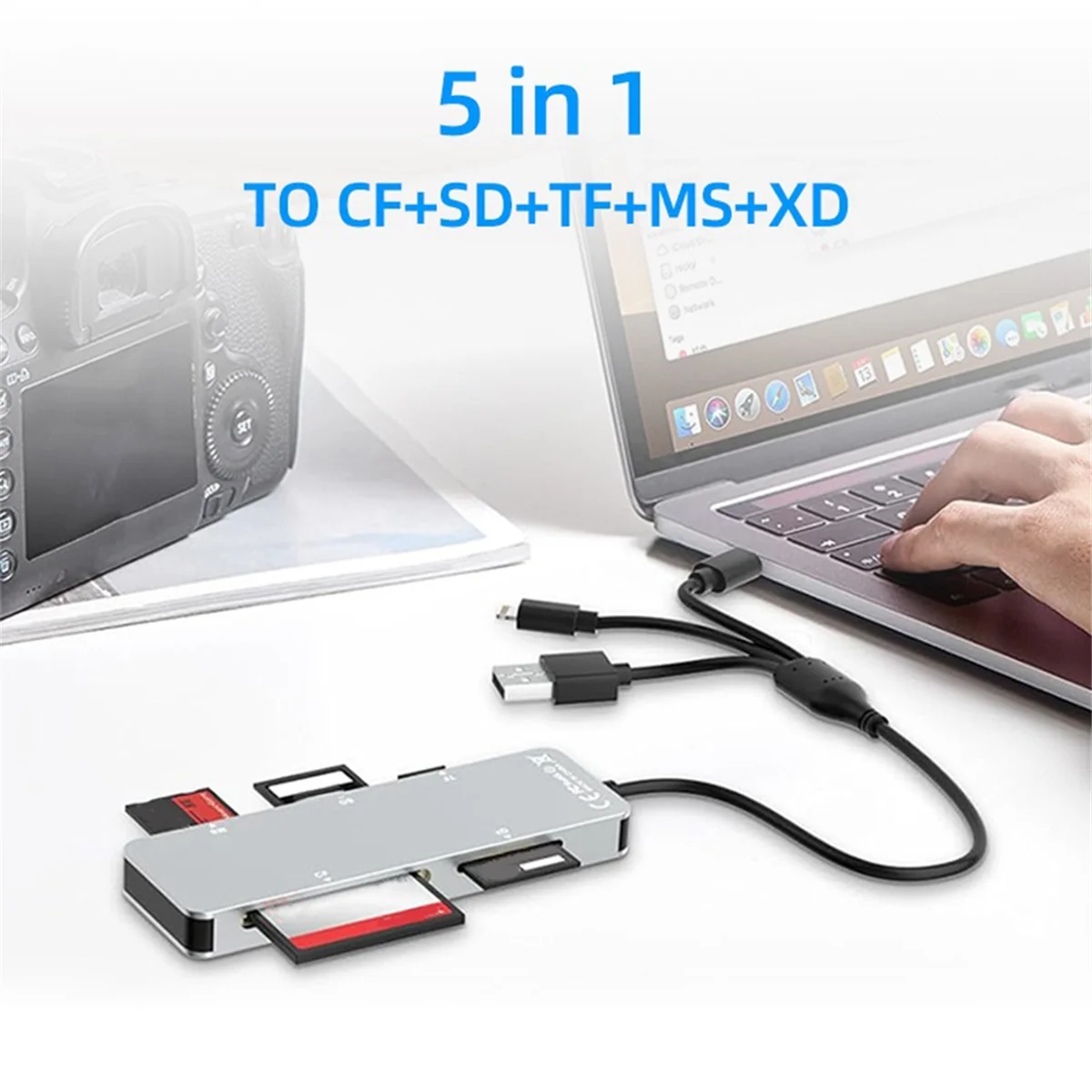 5 in 1 Multi Memory Card Reader SD/TF/MS/CF/XD Card Reader USB C OTG Adapter Memory Stick Pro Duo Adapter for