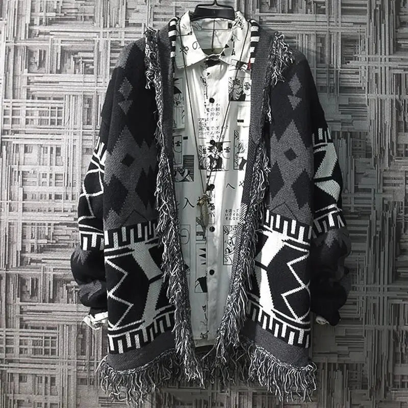 

Men's Geometric Knitted Sweater Loose Fit Spring Autumn Outerwear Long Sve V-Ne Soft Polyester Casual Sle Open Cardigan