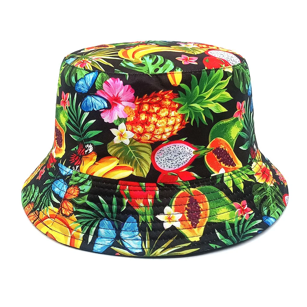 Printing Bucket Hat Fruit Pattern Fisherman Hats Double Sides Panama Cap Unisex Summer Outdoor Cap Hip Hop