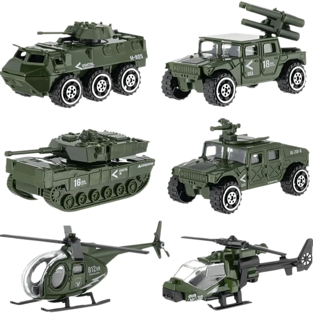 Paquet de 6 jouets de l'armée, Mini assortiment de modèles de voitures en alliage métallique, réservoir, hélicoptère, Panzer, ensembles de jeux de véhicules Anti-Air, cadeau