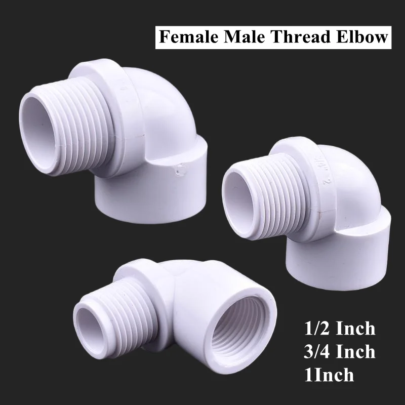 PVC 90° Elbow Connector Female-Male Thread for Aquarium Fish Tank 1/2'' 3/4'' 1'' Garden Irrigation Adapter 1/3/5 Pcs