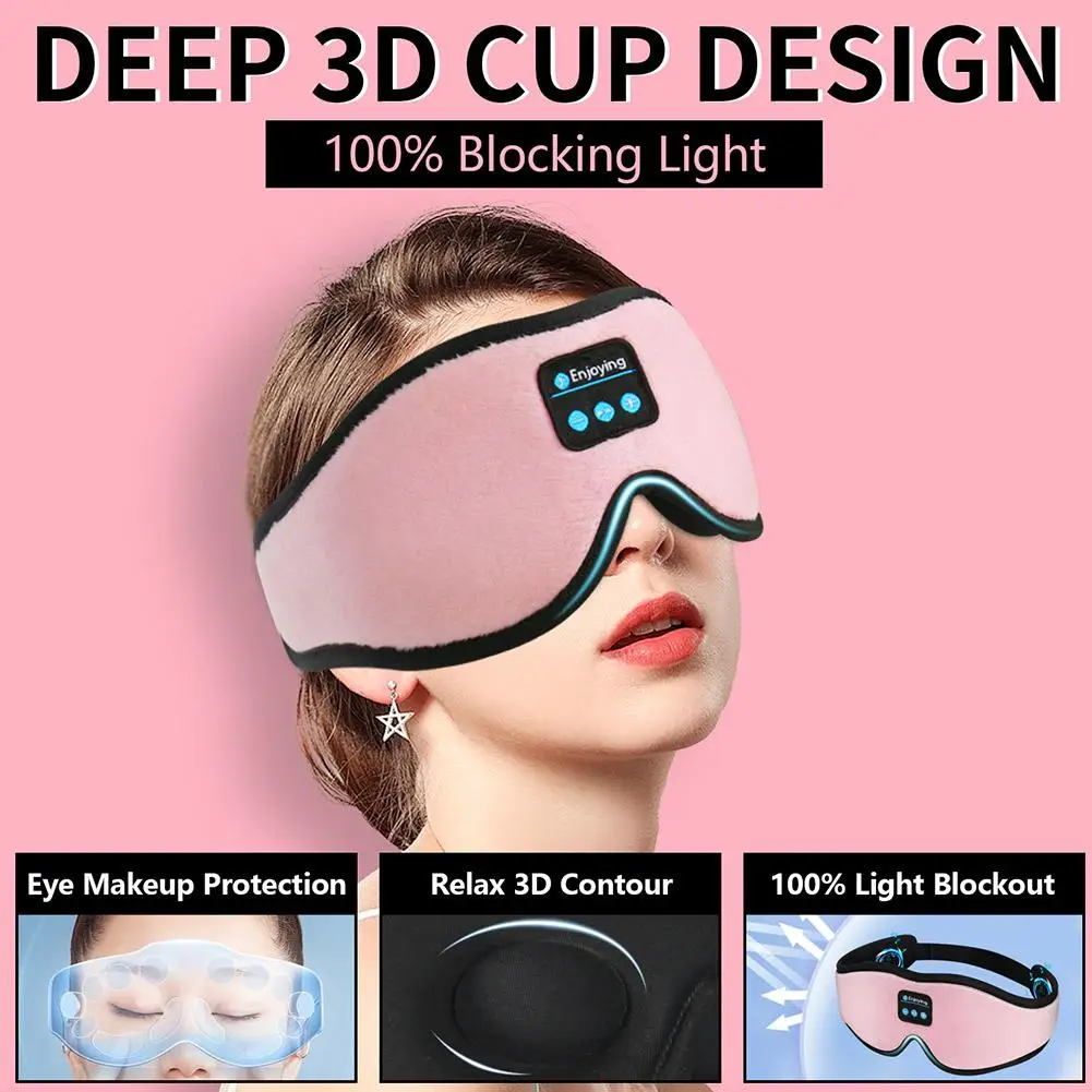 1 個ピンク Bluetooth 睡眠ヘッドフォン 3D アイマスクワイヤレスヘッドバンドソフト弾性快適な音楽イヤホン睡眠マスク
