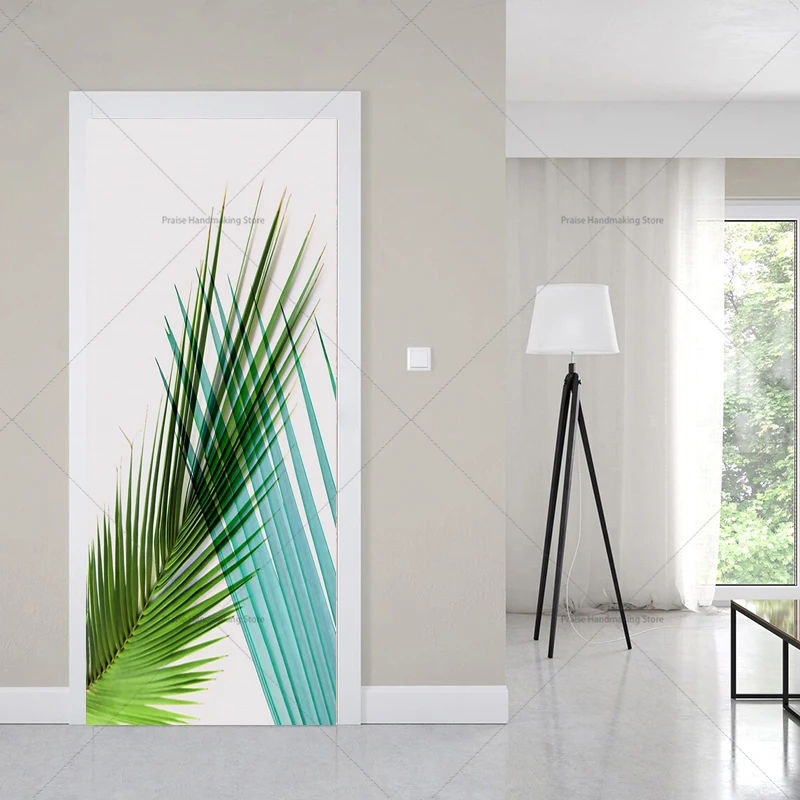 3D Tropical Plant Door Sticker, PVC Waterproof Self-Adhesive Paper, Living Room Decoration, Corridor Mural, Vinyl