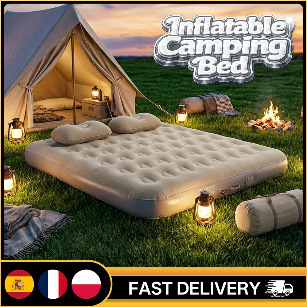 Lit de camping gonflable avec pompe électrique intégrée, gonflage/dégonflage automatique rapide en 5 minutes, support en nid d'abeille, lumière LED et charge Type-C