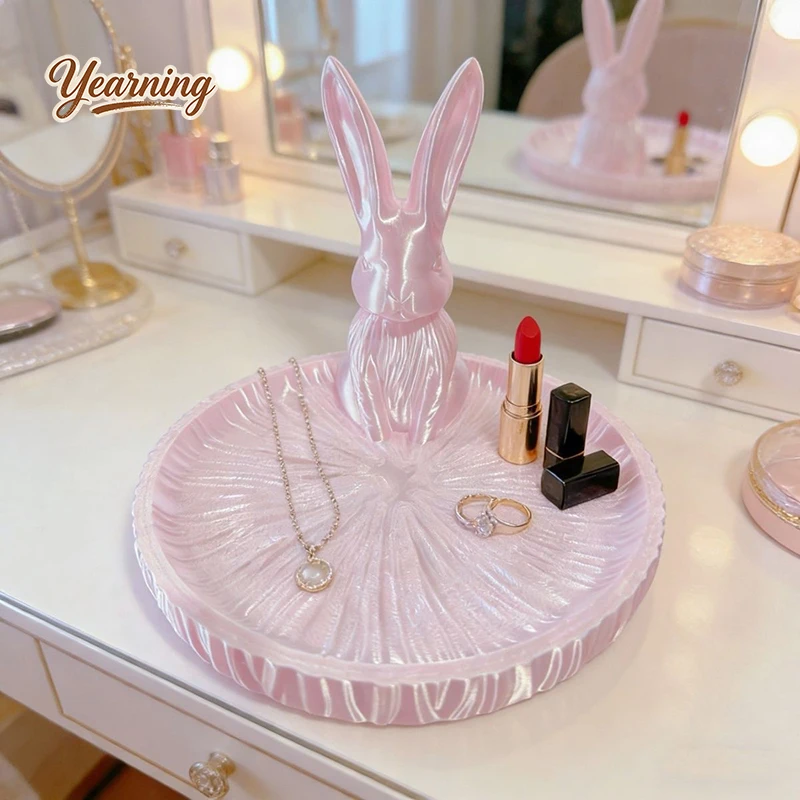 

Sweet Bunny Jewelry Stand Cosmetic Storage Tray Cute Desktop Decor Kawaii Ornament Gift for Girls & Best Friends