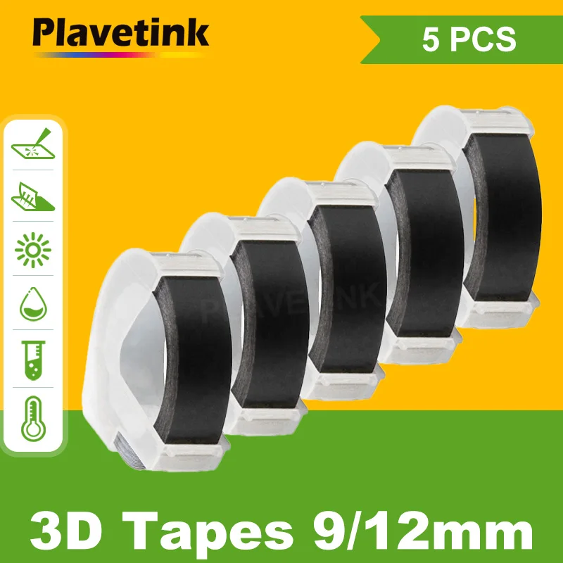 Plavetink 5Pcs Compatible for Dymo 3D label tape 3D Embossing Tape Plastic 3D Embossing Label for Dymo Motex E-101 12695 Printer