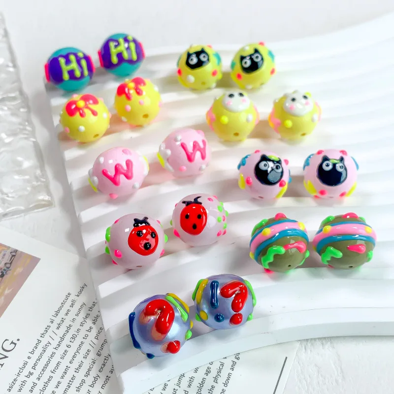 

Newest 30pcs 15*14mm Hand Painting Oil Drop Acrylic Round Gumball Beads Fit Girls Necklace Earring Bracelet Bubblegum Decor