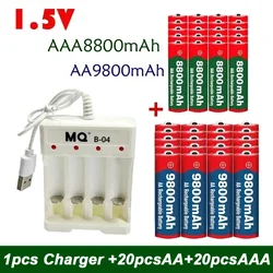 New 1.5V Rechargeable Battery, AAA 8800Mah+AA 9800 Mah, Plus Charger Set Alkaline Technology, Suitable for Remote Control,shaver