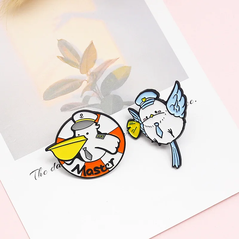 Cartoon Captain Seagull Crew styling Pins Fashion cute bird brooch Creative small animal badge Accessories wholesale Gifts