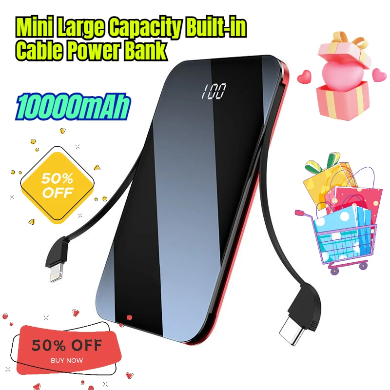 

10000mAh Mini Large Capacity Built-in Cable Power Bank