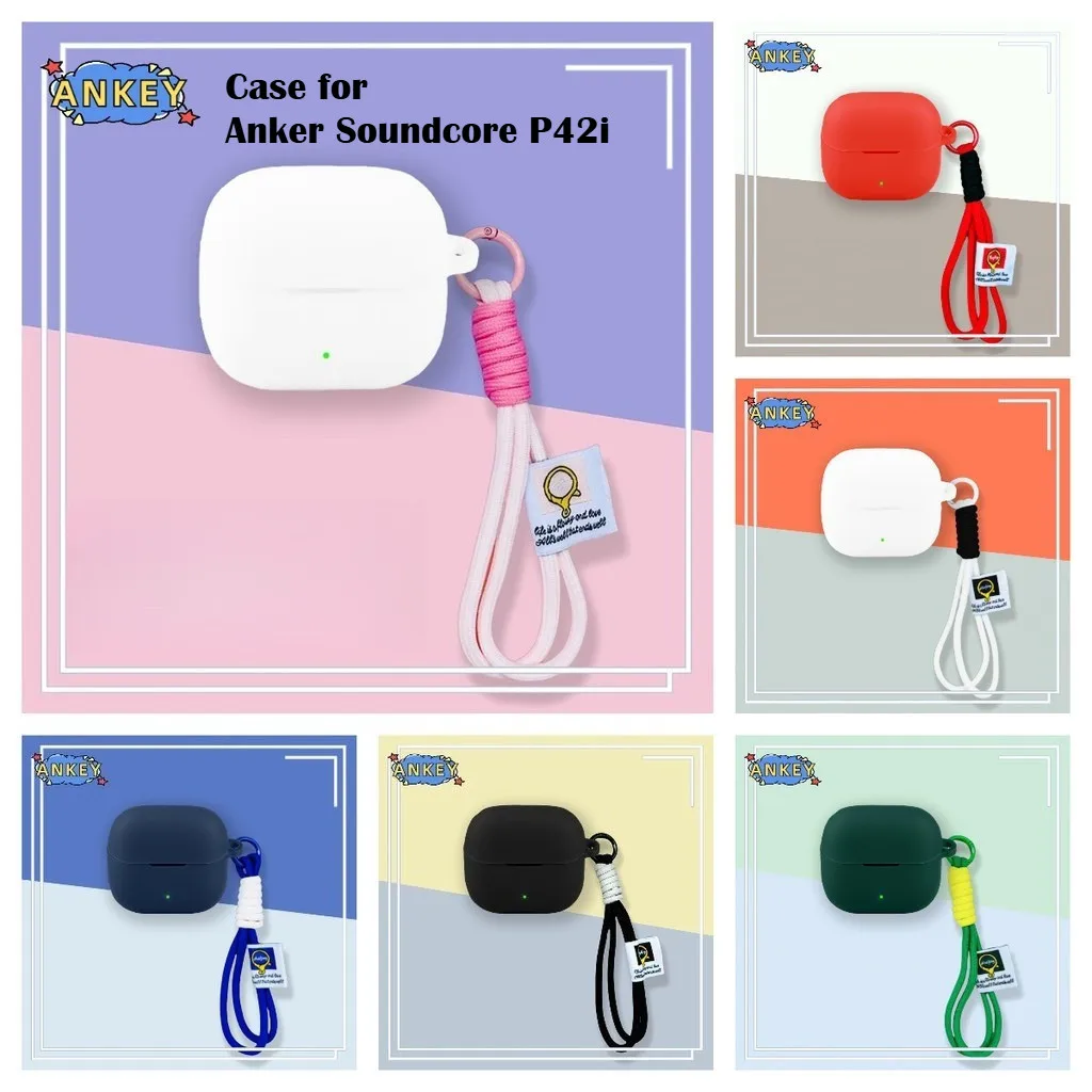 Compatible with Anker Soundcore P42i Case Earphones Premium Silicone Cover Shockproof Accessible Charging Port With nylon rope
