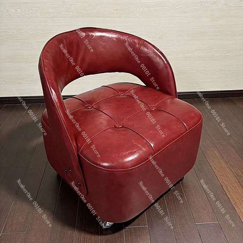 Cat-Claw Leather Small Stool with Universal Wheels, Gliding Low Chair, Roller Stool with Backrest, Living Room Household Stool