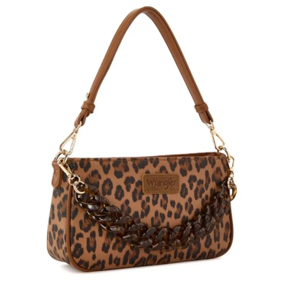 

Wrangler Small Shoulder Bag Cheetah Print Purse with Acrylic Chain
