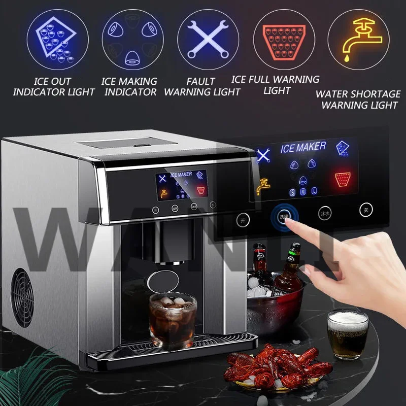 Mesin pembuat es batu otomatis komersial 15kg/24 jam, mesin pembuat es batu bulat peluru listrik portabel untuk rumah tangga