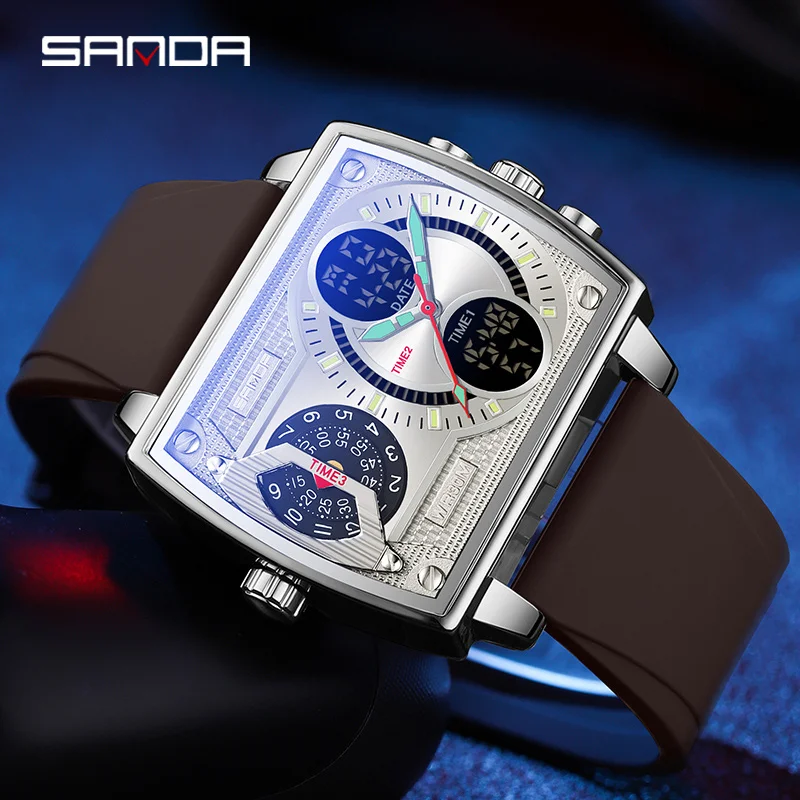 Sanda Marke Männer Quarz Armbanduhren Mehrere Handgelenk Strap Optionen Mode Digital Quarz Doppel Bildschirm Armbanduhr Für Männer Reloj