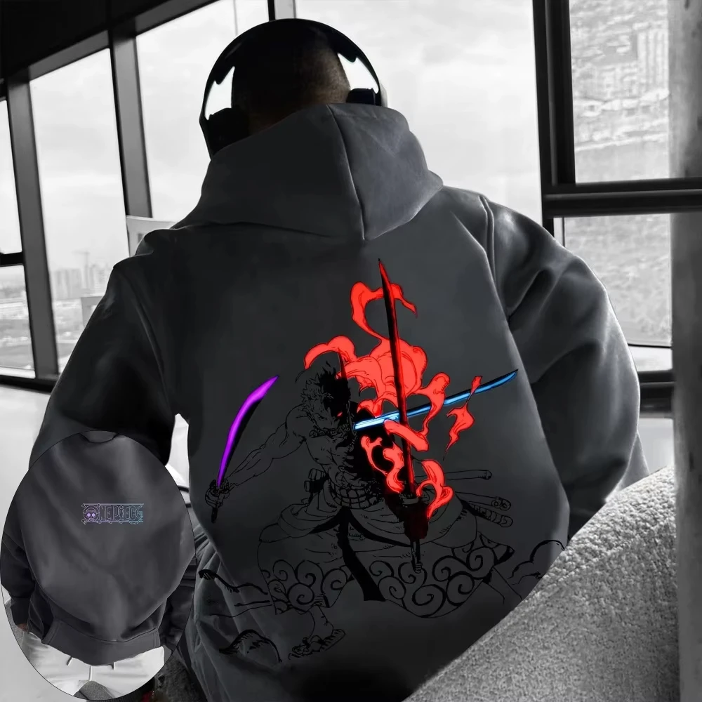 

Лидер продаж, осенне-зимний новый свитер с капюшоном и принтом аниме ONE PIECE Sauron, мужской и женский модный уличный джемпер серого цвета