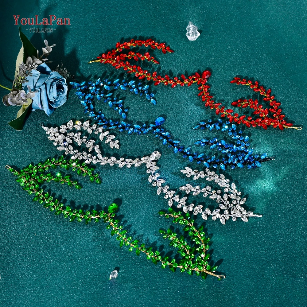 YouLaPan الزفاف الزفاف حجر الراين عقال الجبين الديكور العروس خوذة امرأة مأدبة قطرة الماء أغطية الرأس HP599 #5